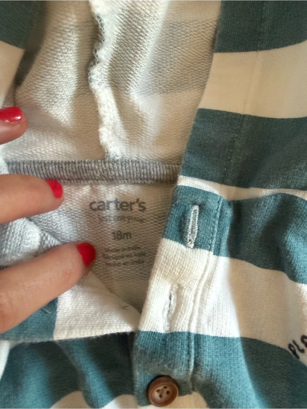 Carter's Striped Hooded Pullover - Teal & White - washed but never worn